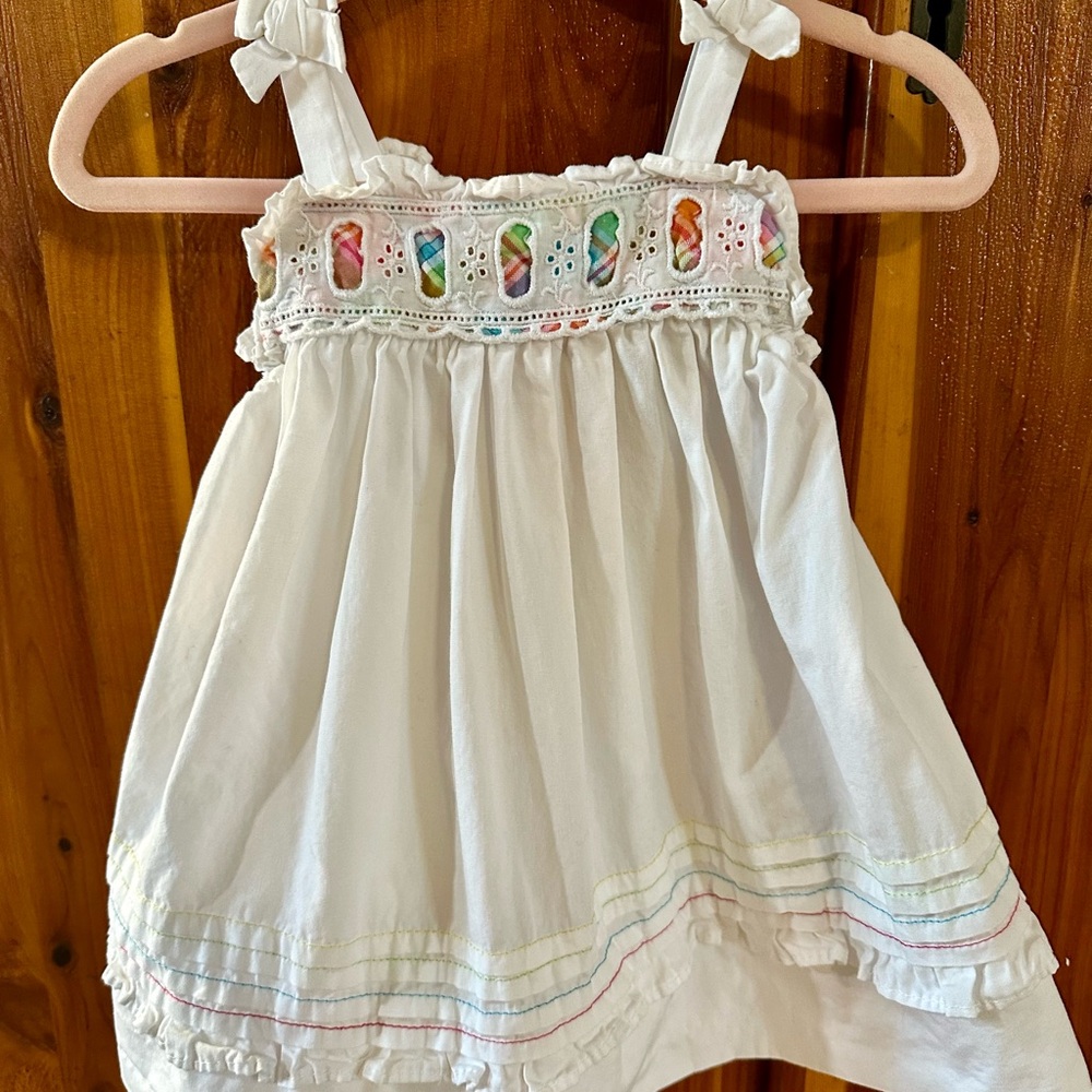 White Baby Dress with Rainbow Accents